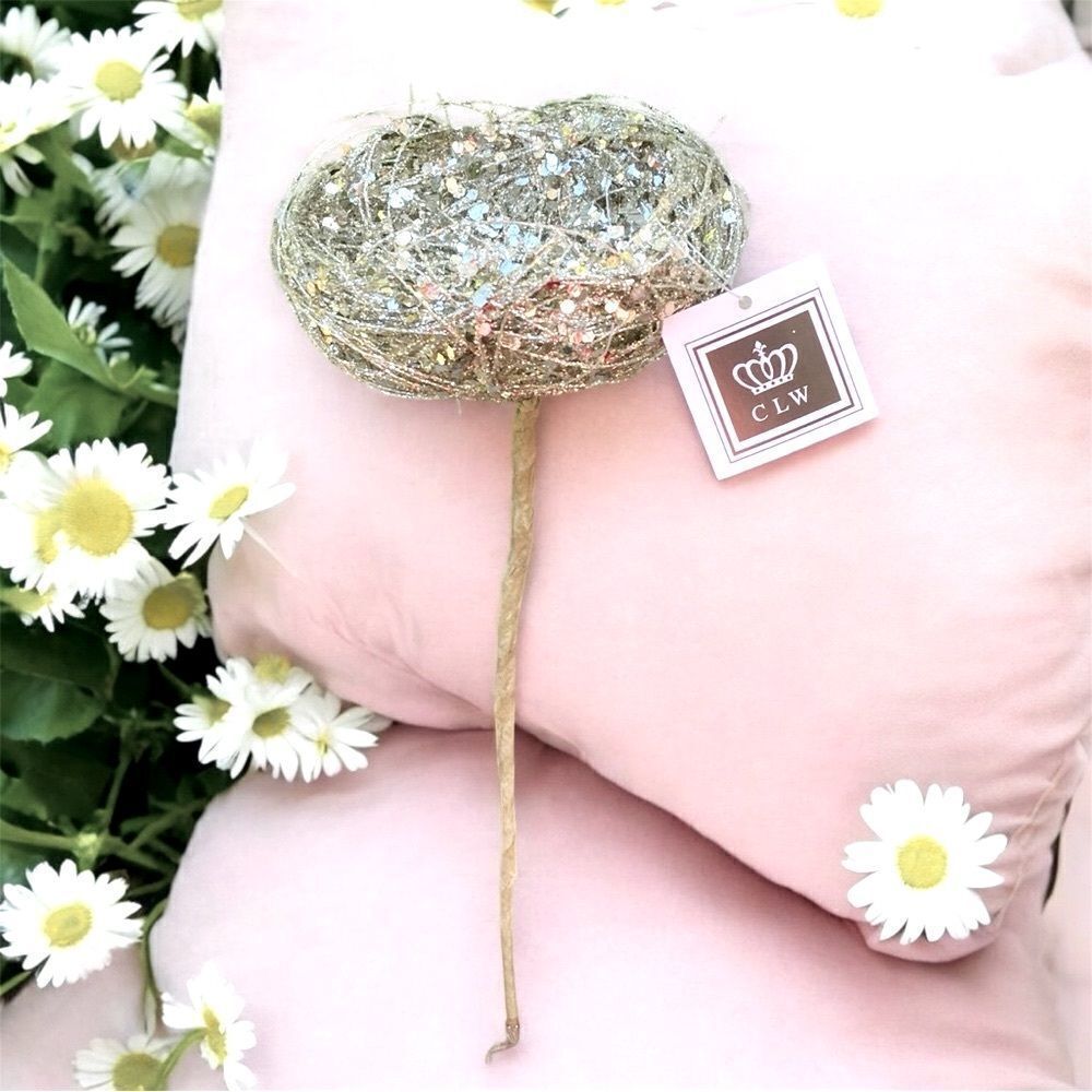NWT New CLW Catherine Lillywhite's Silver Iridescent Decorative Accent Bird Nest